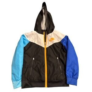 Nike Windrunner Jacket Kids Size XS 4 Black White Color Block Zip Up Hooded